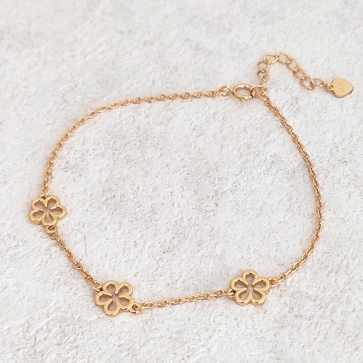 Delicate Filigree Blossom Daisy Flower Sterling Silver Chain Bracelet Gift for Her