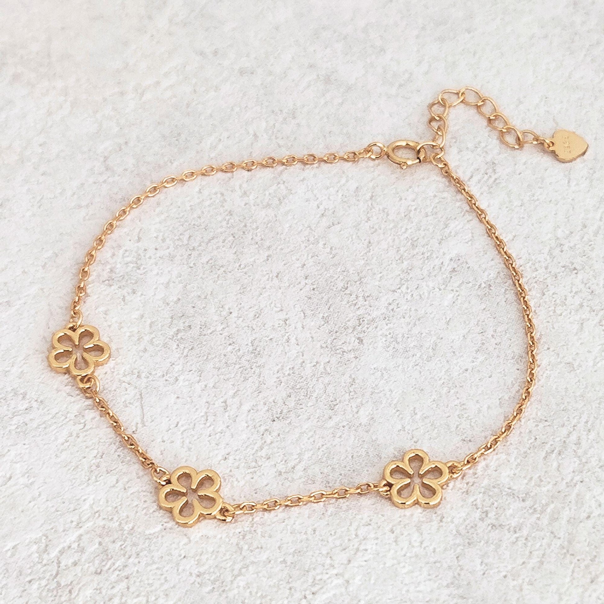 Delicate Filigree Blossom Daisy Flower Sterling Silver Chain Bracelet Gift for Her