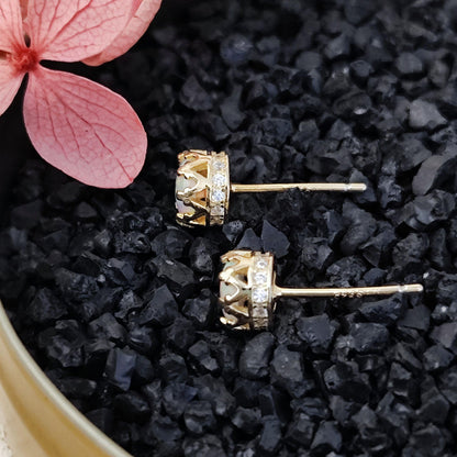 14K Gold Plated Sterling Silver Opal Round Stud Earrings Crown Rim Setting Gold Plated Opal Earrings