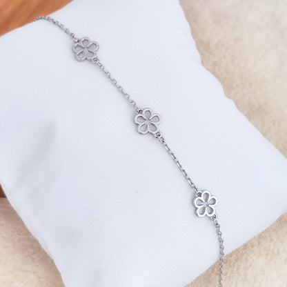 Delicate Filigree Blossom Daisy Flower Sterling Silver Chain Bracelet Gift for Her