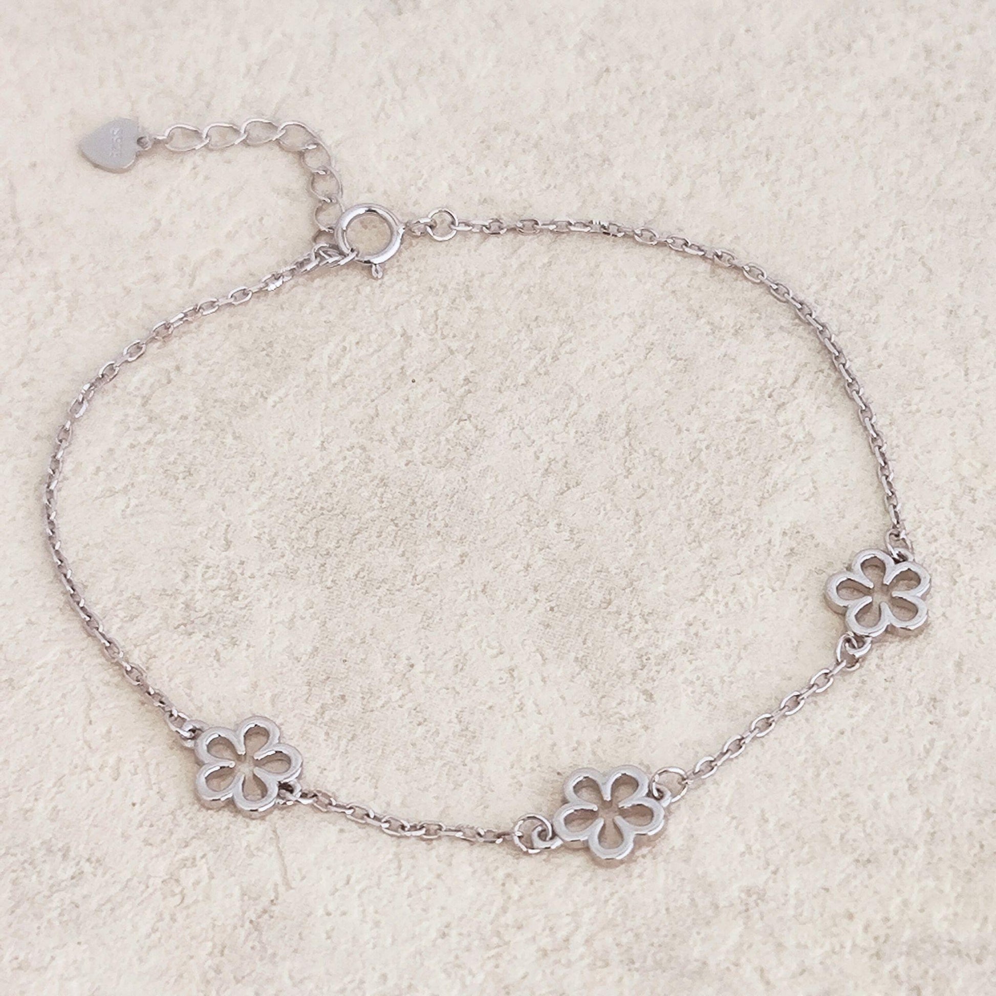 Delicate Filigree Blossom Daisy Flower Sterling Silver Chain Bracelet Gift for Her