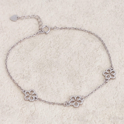 Delicate Filigree Blossom Daisy Flower Sterling Silver Chain Bracelet Gift for Her