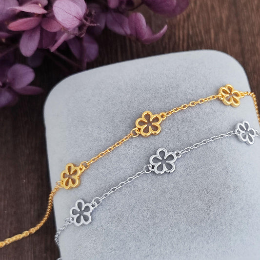 Delicate Filigree Blossom Daisy Flower Sterling Silver Chain Bracelet Gift for Her