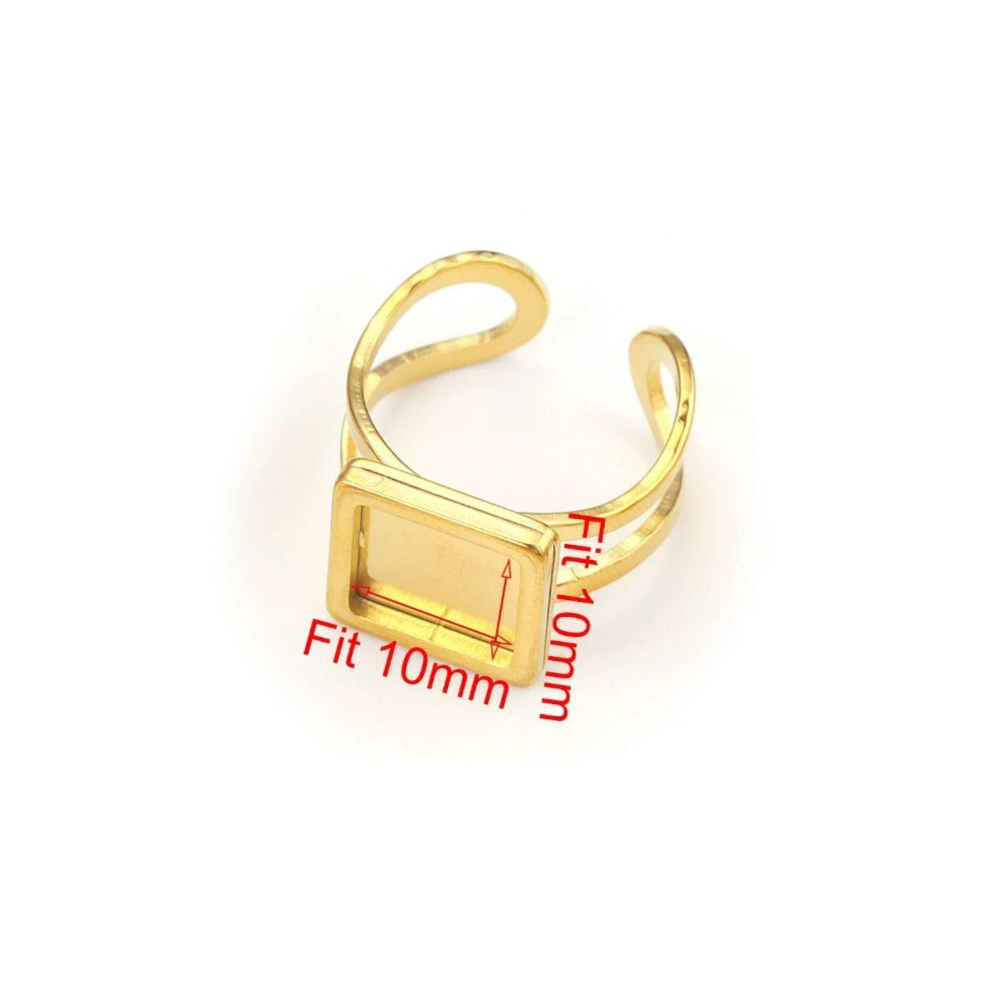10pcs Stainless Steel 316L Square Thick Rim Ring Bezel Setting Blanks DIY Adjustable Finger Ring Base Jewelry Findings 10mm / 20mm / 25mm