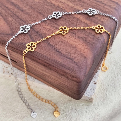 Delicate Filigree Blossom Daisy Flower Sterling Silver Chain Bracelet Gift for Her