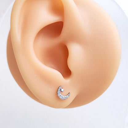 925 Sterling Silver Saturn Moon Stud Earrings Synthetic Glass Crystal Stud Earrings Asymmetric Universe Stud Earrings Minimalist Earrings