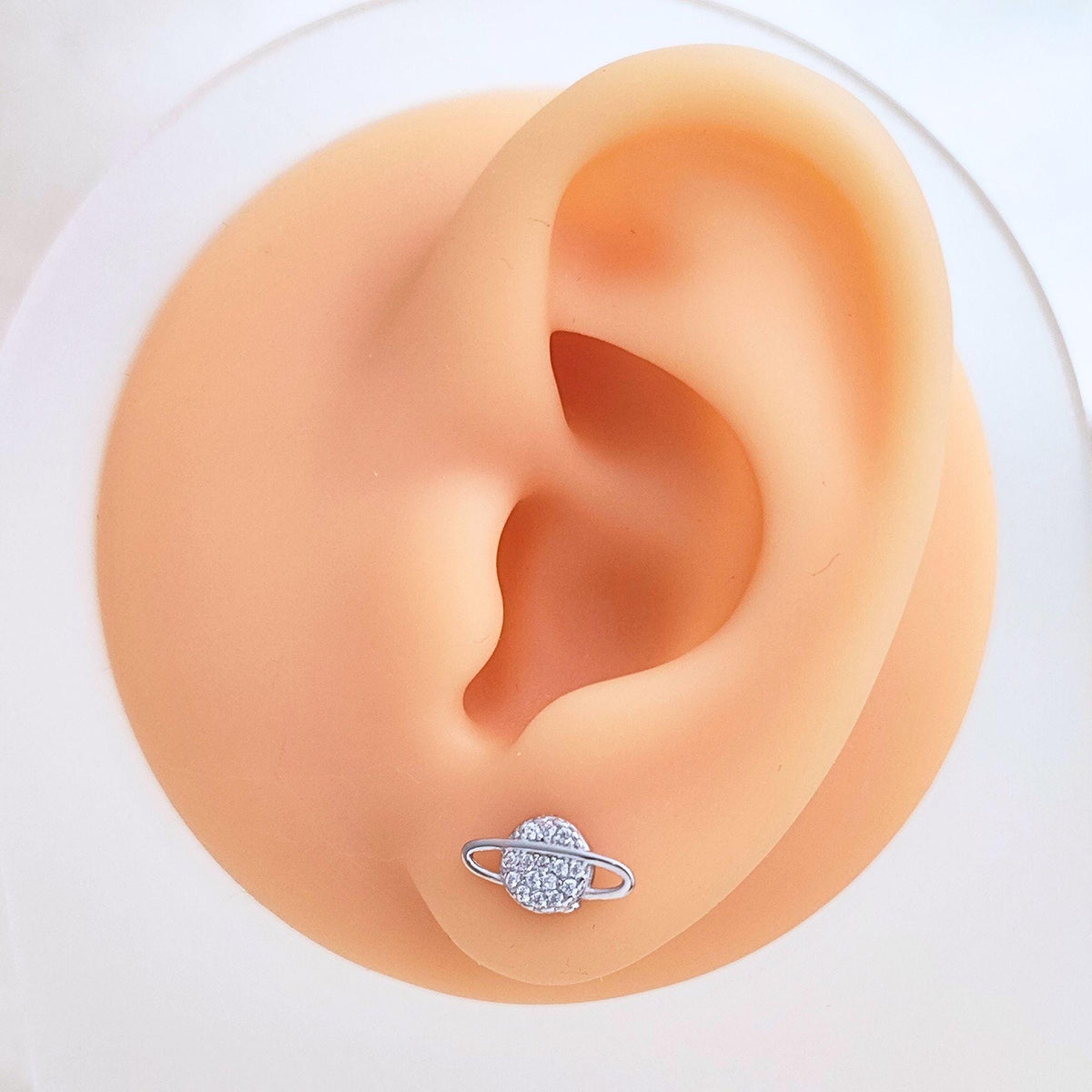 925 Sterling Silver Saturn Moon Stud Earrings Synthetic Glass Crystal Stud Earrings Asymmetric Universe Stud Earrings Minimalist Earrings