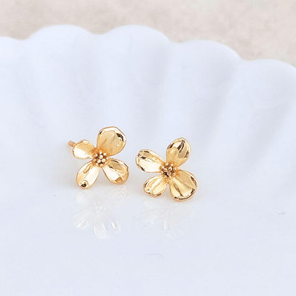 925 Sterling Silver 4 Petals Flower Stud Earrings Floral Blossom Flower Stud Earrings Natural Inspired Stud Earrings Minimalist Earrings