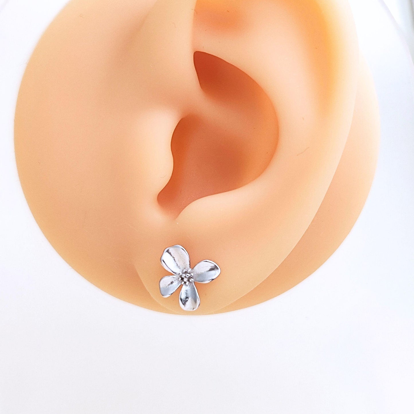 925 Sterling Silver 4 Petals Flower Stud Earrings Floral Blossom Flower Stud Earrings Natural Inspired Stud Earrings Minimalist Earrings