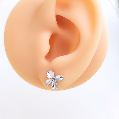 925 Sterling Silver 4 Petals Flower Stud Earrings Floral Blossom Flower Stud Earrings Natural Inspired Stud Earrings Minimalist Earrings