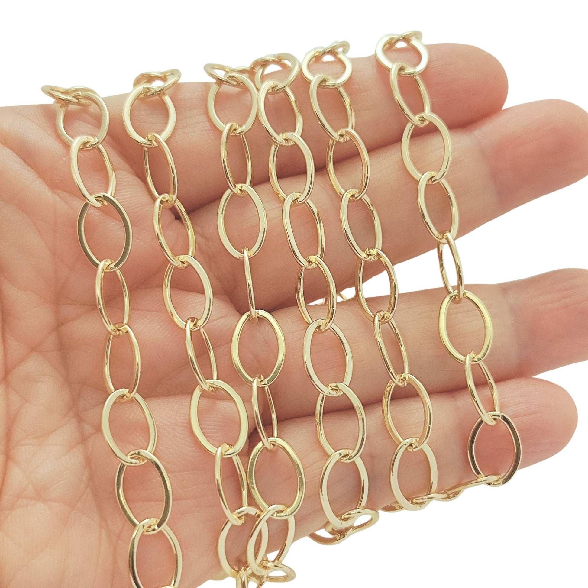 14K Gold Filled Oval Chain 8mm x 11.5 mm Large Oval Cable Brass Chains Semi Finished Rolo Chunky Chain Paperclip Necklace Chains By Meter