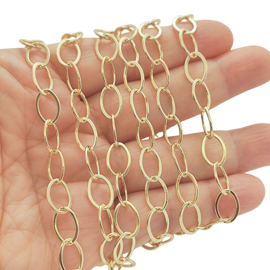 14K Gold Filled Oval Chain 8mm x 11.5 mm Large Oval Cable Brass Chains Semi Finished Rolo Chunky Chain Paperclip Necklace Chains By Meter