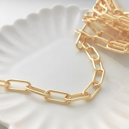 14K Gold Filled Paperclip Chain 7mm x 16.5 mm Large Oval Cable Brass Chains Semi Finished Chunky Chain Paperclip Necklace Chains By Meter