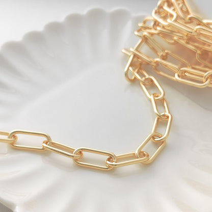 14K Gold Filled Paperclip Chain 7mm x 16.5 mm Large Oval Cable Brass Chains Semi Finished Chunky Chain Paperclip Necklace Chains By Meter