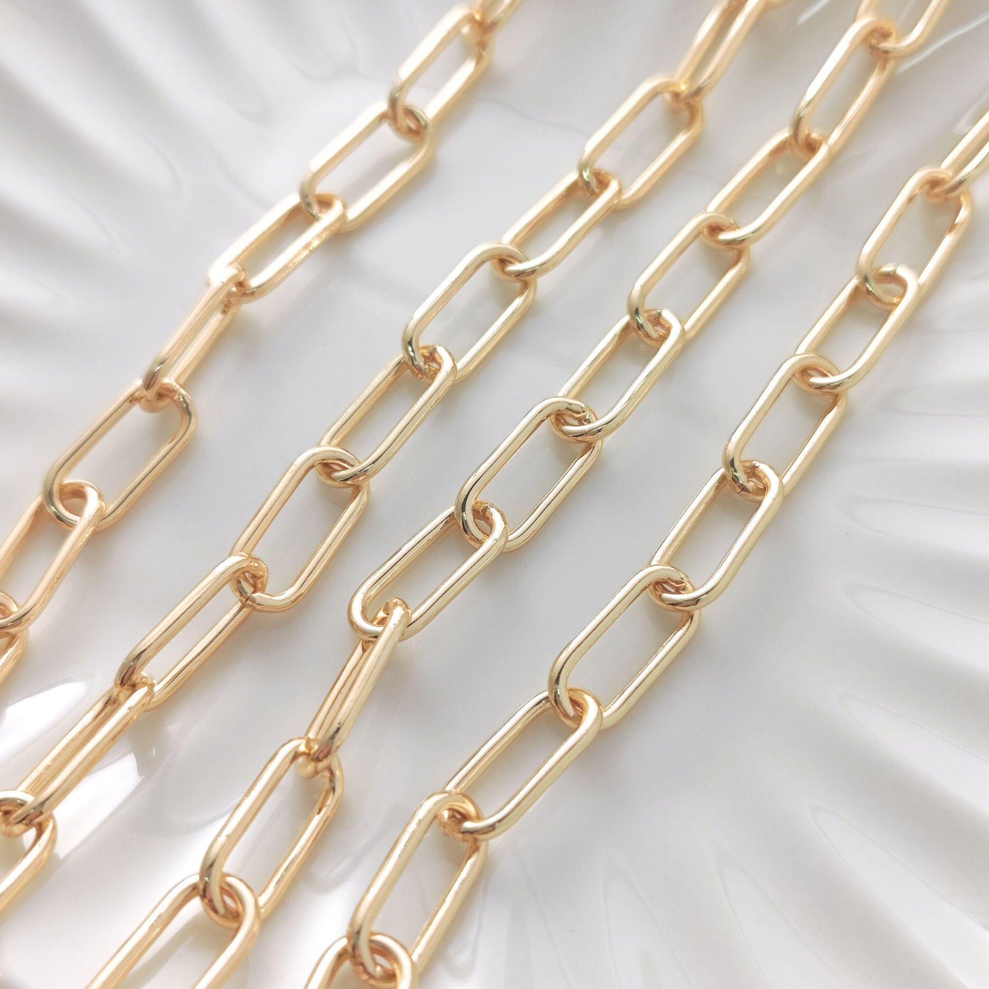 14K Gold Filled Paperclip Chain 7mm x 16.5 mm Large Oval Cable Brass Chains Semi Finished Chunky Chain Paperclip Necklace Chains By Meter