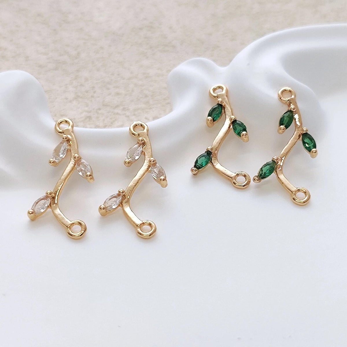 14K Gold Plated Brass Paved Cubic Zirconia Leave Branch Connector Charms for Earring Pendant Necklace Jewelry Findings Making