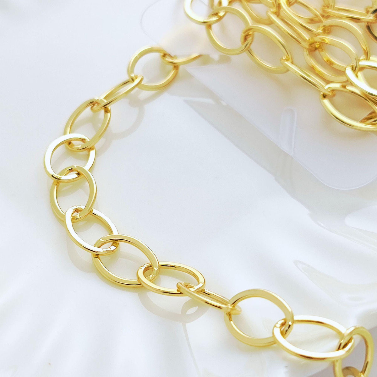 14K Gold Filled Oval Chain 8mm x 11.5 mm Large Oval Cable Brass Chains Semi Finished Rolo Chunky Chain Paperclip Necklace Chains By Meter
