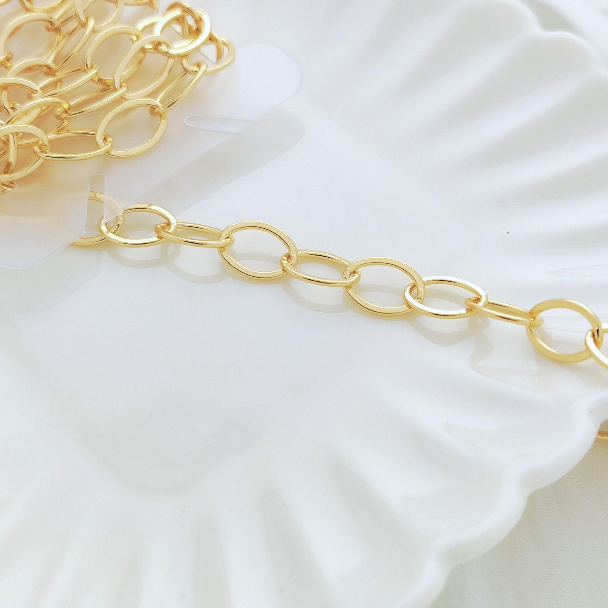 14K Gold Filled Oval Chain 8mm x 11.5 mm Large Oval Cable Brass Chains Semi Finished Rolo Chunky Chain Paperclip Necklace Chains By Meter
