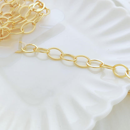 14K Gold Filled Oval Chain 8mm x 11.5 mm Large Oval Cable Brass Chains Semi Finished Rolo Chunky Chain Paperclip Necklace Chains By Meter