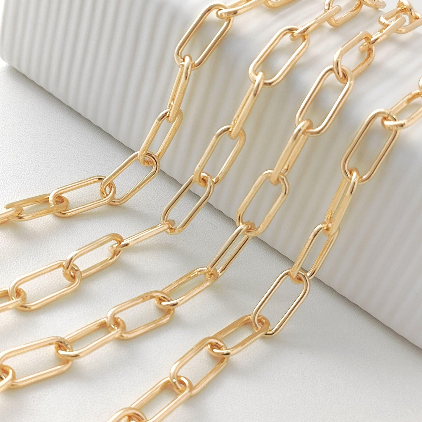 14K Gold Filled Paperclip Chain 7mm x 16.5 mm Large Oval Cable Brass Chains Semi Finished Chunky Chain Paperclip Necklace Chains By Meter
