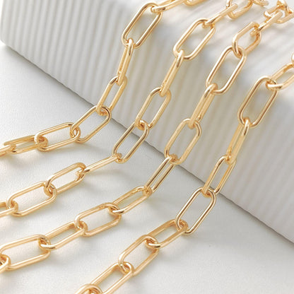 14K Gold Filled Paperclip Chain 7mm x 16.5 mm Large Oval Cable Brass Chains Semi Finished Chunky Chain Paperclip Necklace Chains By Meter
