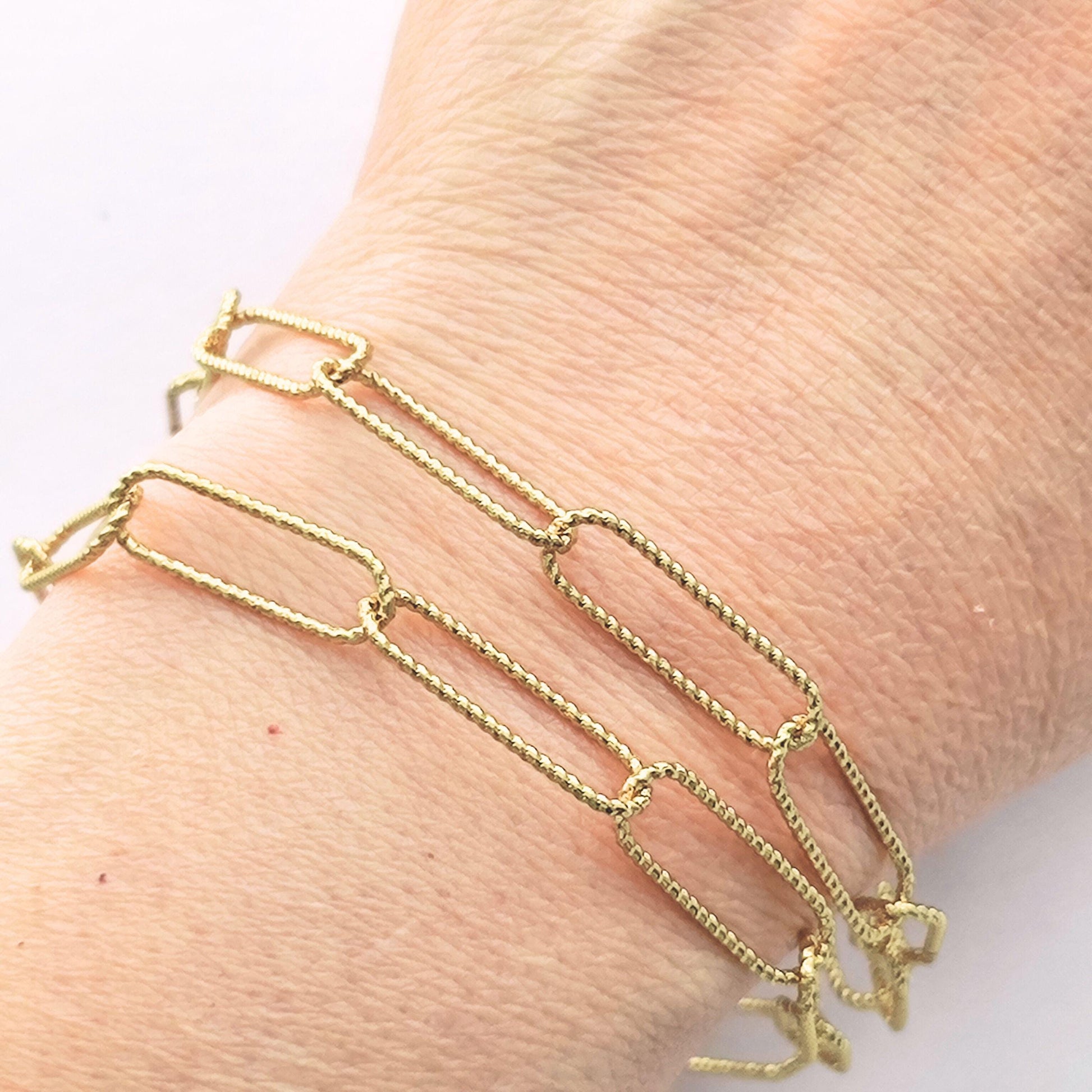 14K Gold Filled Glitter Mark Paperclip Chain Large Oval Cable Brass Chains Semi Finished Chunky Chain Paperclip Necklace Chains By Meter