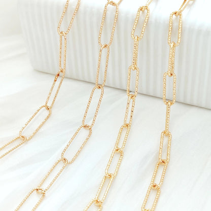 14K Gold Filled Glitter Mark Paperclip Chain Large Oval Cable Brass Chains Semi Finished Chunky Chain Paperclip Necklace Chains By Meter