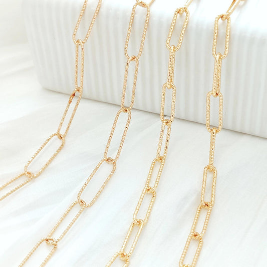 14K Gold Filled Glitter Mark Paperclip Chain Large Oval Cable Brass Chains Semi Finished Chunky Chain Paperclip Necklace Chains By Meter