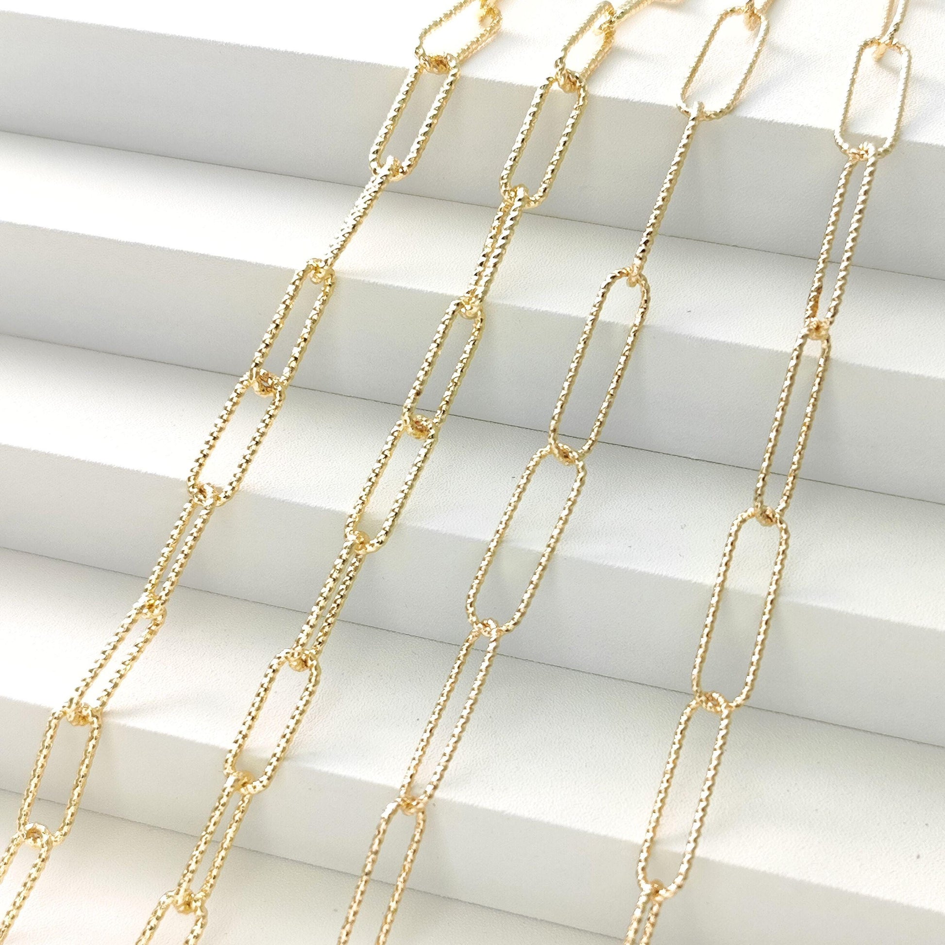 14K Gold Filled Glitter Mark Paperclip Chain Large Oval Cable Brass Chains Semi Finished Chunky Chain Paperclip Necklace Chains By Meter