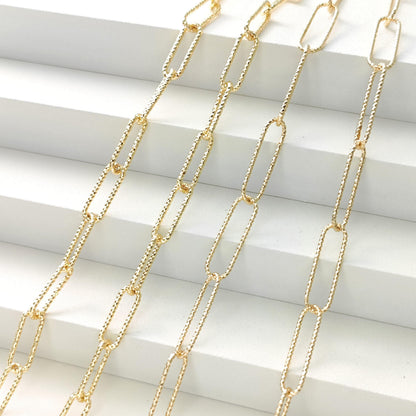 14K Gold Filled Glitter Mark Paperclip Chain Large Oval Cable Brass Chains Semi Finished Chunky Chain Paperclip Necklace Chains By Meter