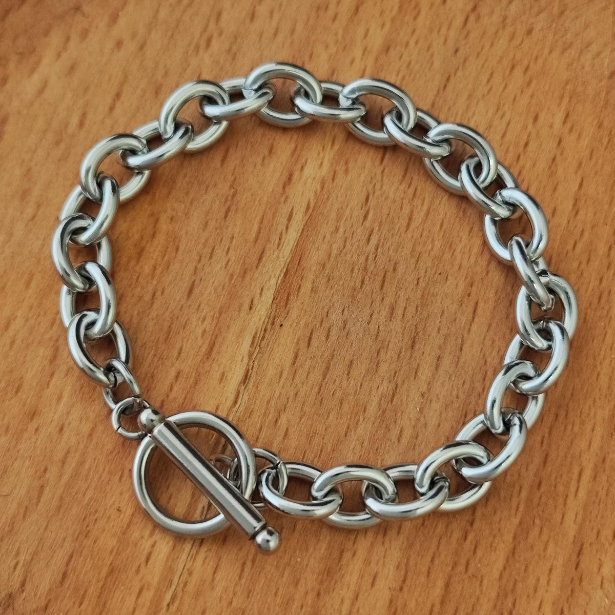 Unisex Stainless Steel Chunky Oval Link Chain Bracelet with Toggle Clasp, Waterproof Bold Rolo Cable Chain Wholesale Mens Jewelry Gift