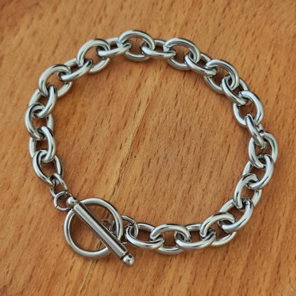 Unisex Stainless Steel Chunky Oval Link Chain Bracelet with Toggle Clasp, Waterproof Bold Rolo Cable Chain Wholesale Mens Jewelry Gift