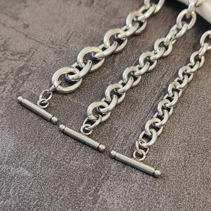 Unisex Stainless Steel Chunky Oval Link Chain Bracelet with Toggle Clasp, Waterproof Bold Rolo Cable Chain Wholesale Mens Jewelry Gift