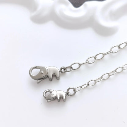 Sterling Silver Adorable Elephant Push in Spring Clasp Oval Chain Bracelet Lobster Clasp Bracelet Gift for Her 20 cm long