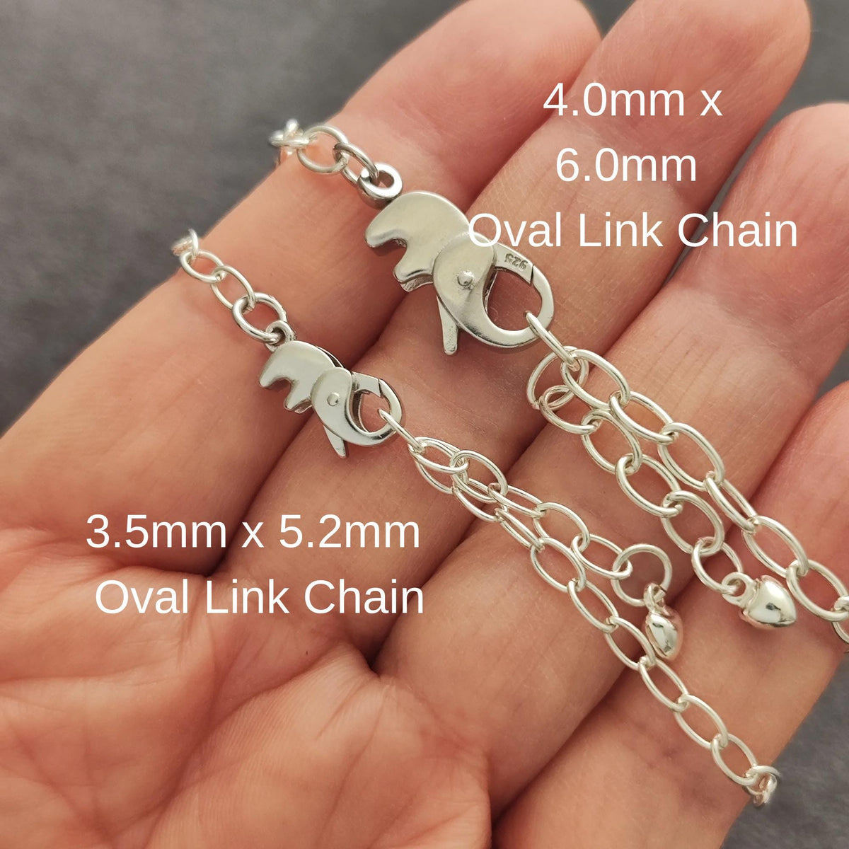 Sterling Silver Adorable Elephant Push in Spring Clasp Oval Chain Bracelet Lobster Clasp Bracelet Gift for Her 20 cm long