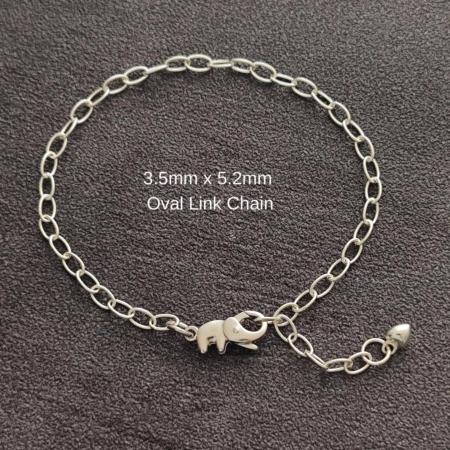 Sterling Silver Adorable Elephant Push in Spring Clasp Oval Chain Bracelet Lobster Clasp Bracelet Gift for Her 20 cm long