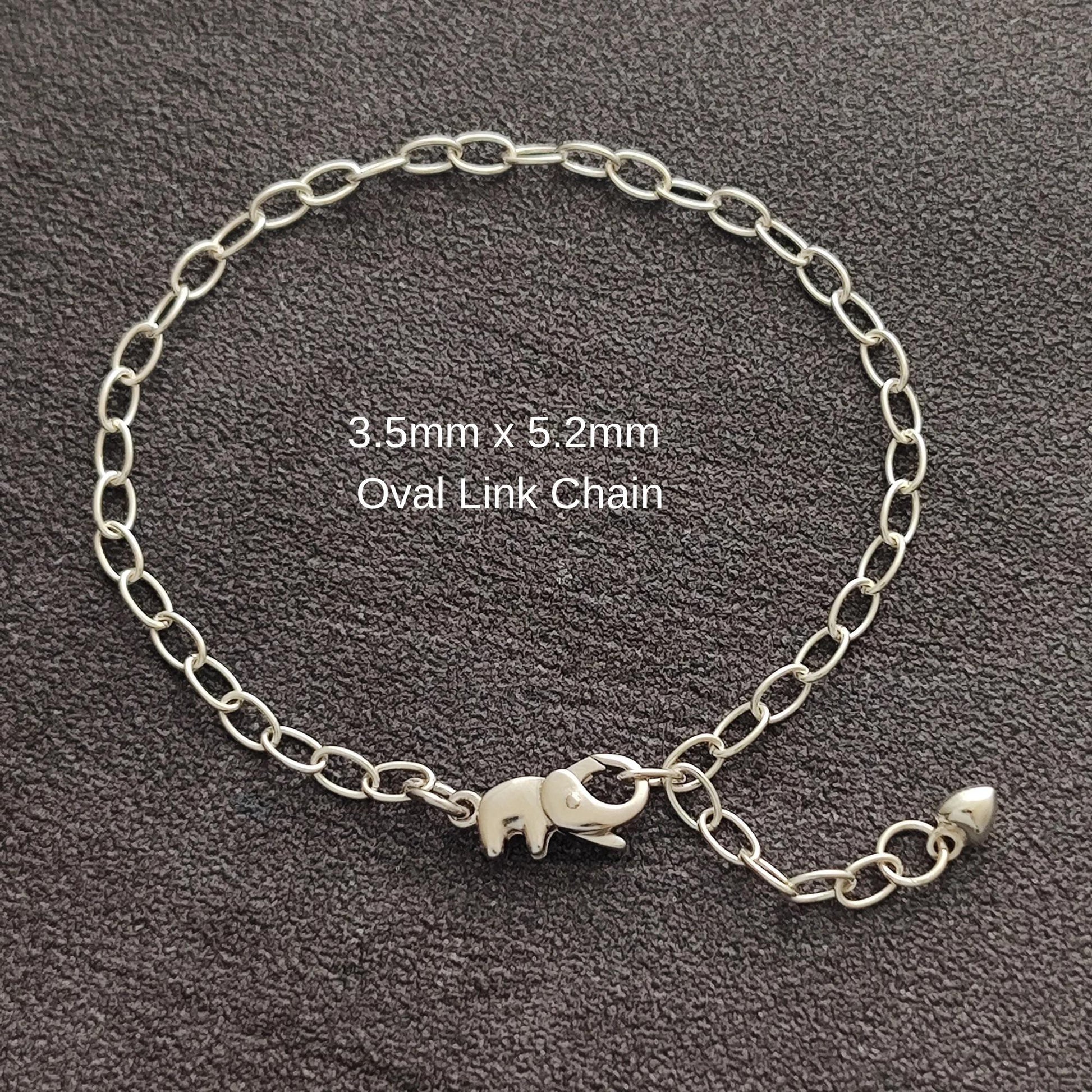Sterling Silver Adorable Elephant Push in Spring Clasp Oval Chain Bracelet Lobster Clasp Bracelet Gift for Her 20 cm long