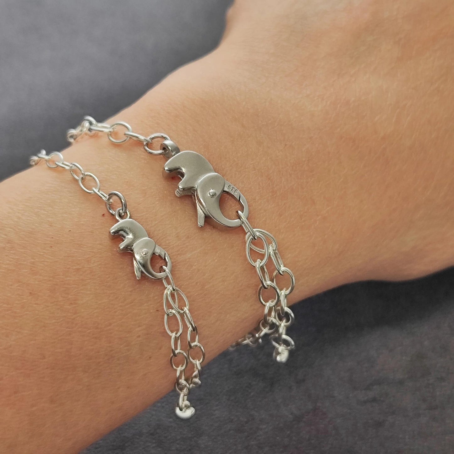 Sterling Silver Adorable Elephant Push in Spring Clasp Oval Chain Bracelet Lobster Clasp Bracelet Gift for Her 20 cm long