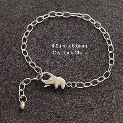 Sterling Silver Adorable Elephant Push in Spring Clasp Oval Chain Bracelet Lobster Clasp Bracelet Gift for Her 20 cm long
