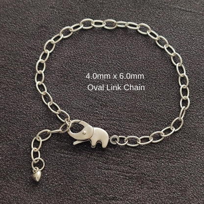 Sterling Silver Adorable Elephant Push in Spring Clasp Oval Chain Bracelet Lobster Clasp Bracelet Gift for Her 20 cm long