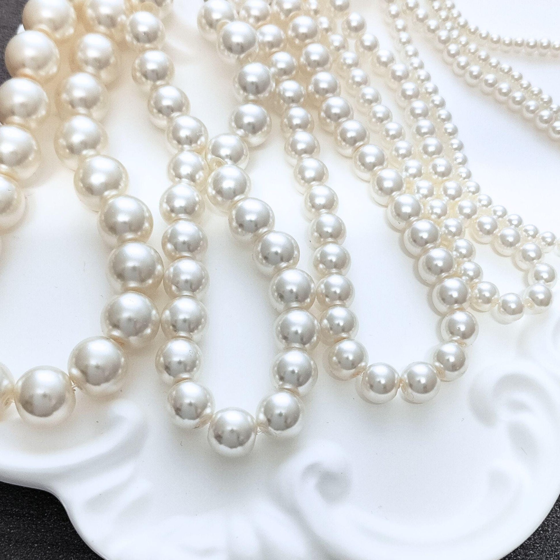 Glass Pearl Beads, Cream White 3mm 4mm 6mm 8mm 10mm 12mm by Strand Jewelry Making Supplies Necklace, Bracelet, Earrings
