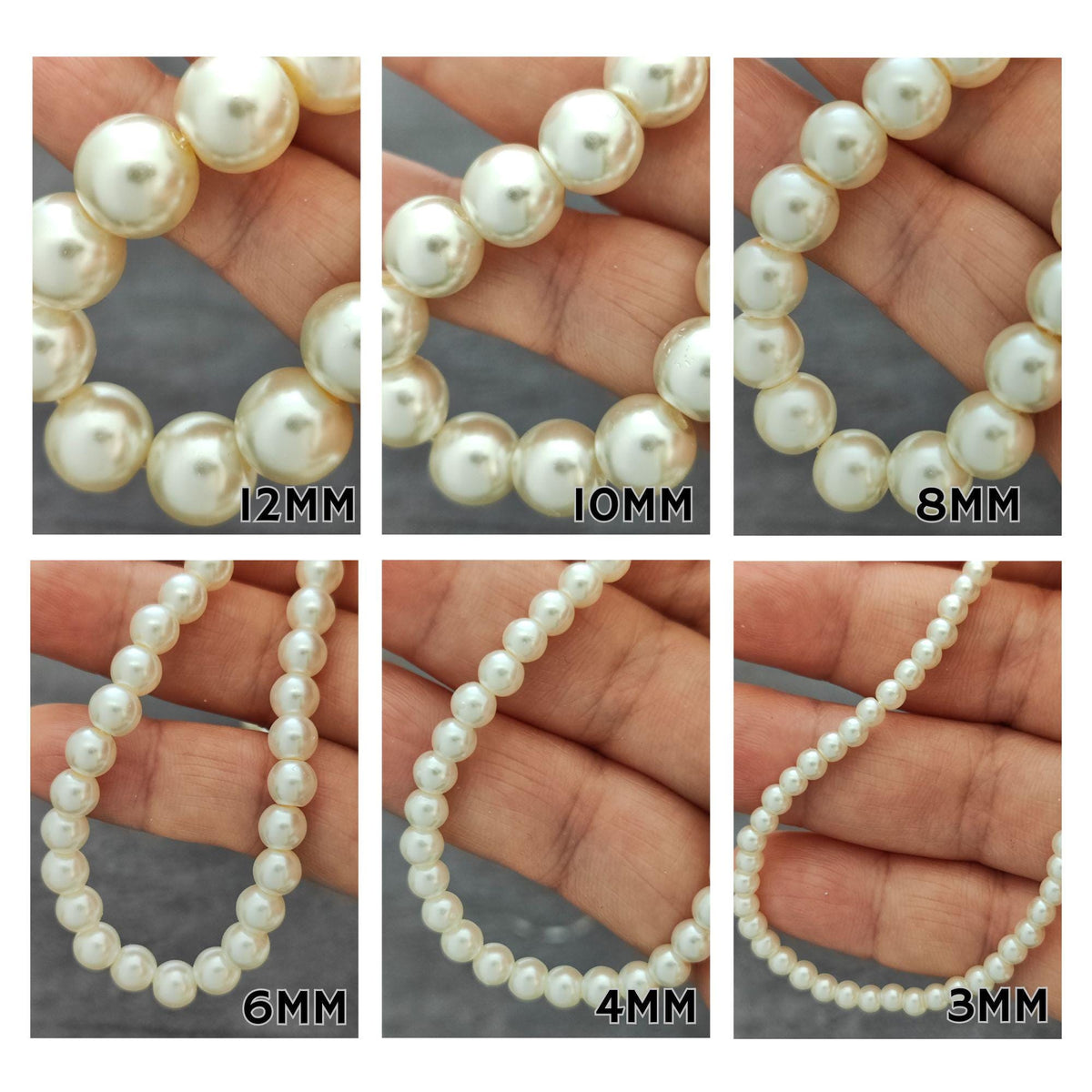 Glass Pearl Beads, Cream White 3mm 4mm 6mm 8mm 10mm 12mm by Strand Jewelry Making Supplies Necklace, Bracelet, Earrings