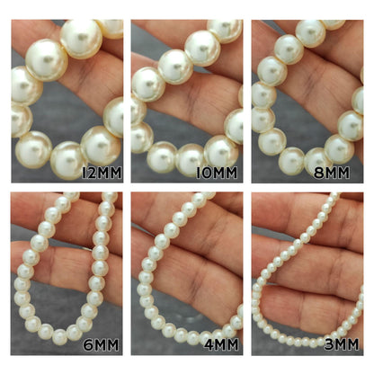 Glass Pearl Beads, Cream White 3mm 4mm 6mm 8mm 10mm 12mm by Strand Jewelry Making Supplies Necklace, Bracelet, Earrings