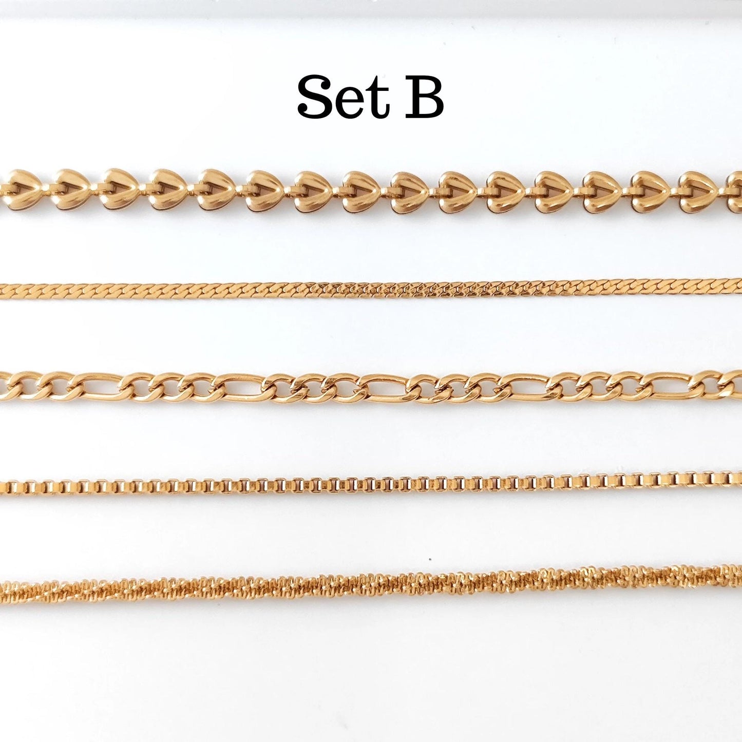 18K Gold Plated Chain Bracelet Set of 5, Tarnish Resistant Stackable Layered Herringbone Paperclip Wholesale Jewelry Gift for Her
