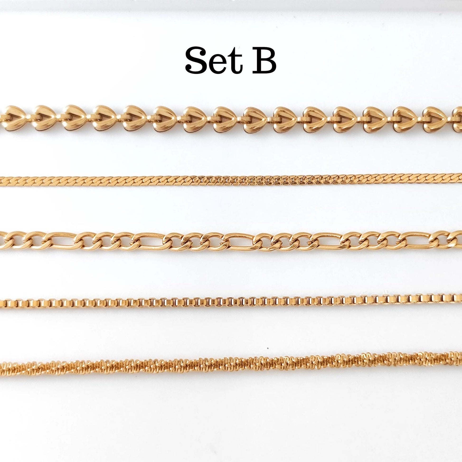 18K Gold Plated Chain Bracelet Set of 5, Tarnish Resistant Stackable Layered Herringbone Paperclip Wholesale Jewelry Gift for Her