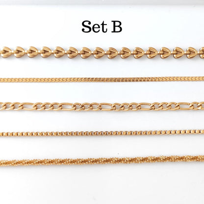 18K Gold Plated Chain Bracelet Set of 5, Tarnish Resistant Stackable Layered Herringbone Paperclip Wholesale Jewelry Gift for Her