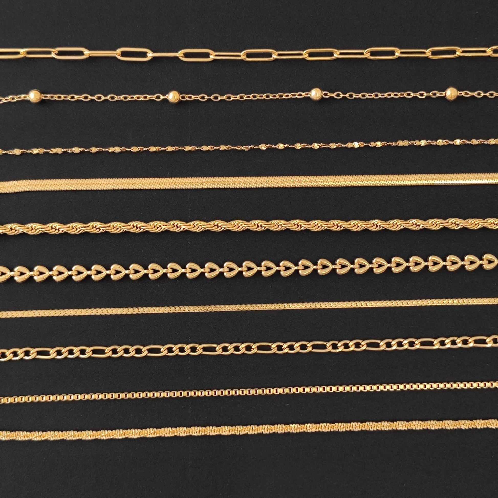 18K Gold Plated Chain Bracelet Set of 5, Tarnish Resistant Stackable Layered Herringbone Paperclip Wholesale Jewelry Gift for Her