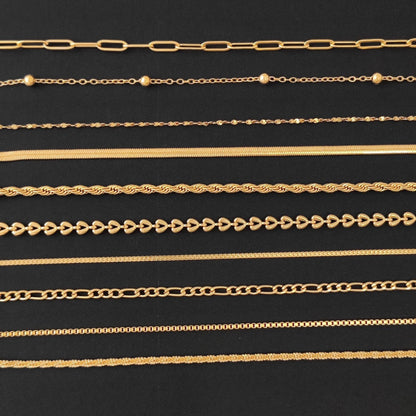 18K Gold Plated Chain Bracelet Set of 5, Tarnish Resistant Stackable Layered Herringbone Paperclip Wholesale Jewelry Gift for Her