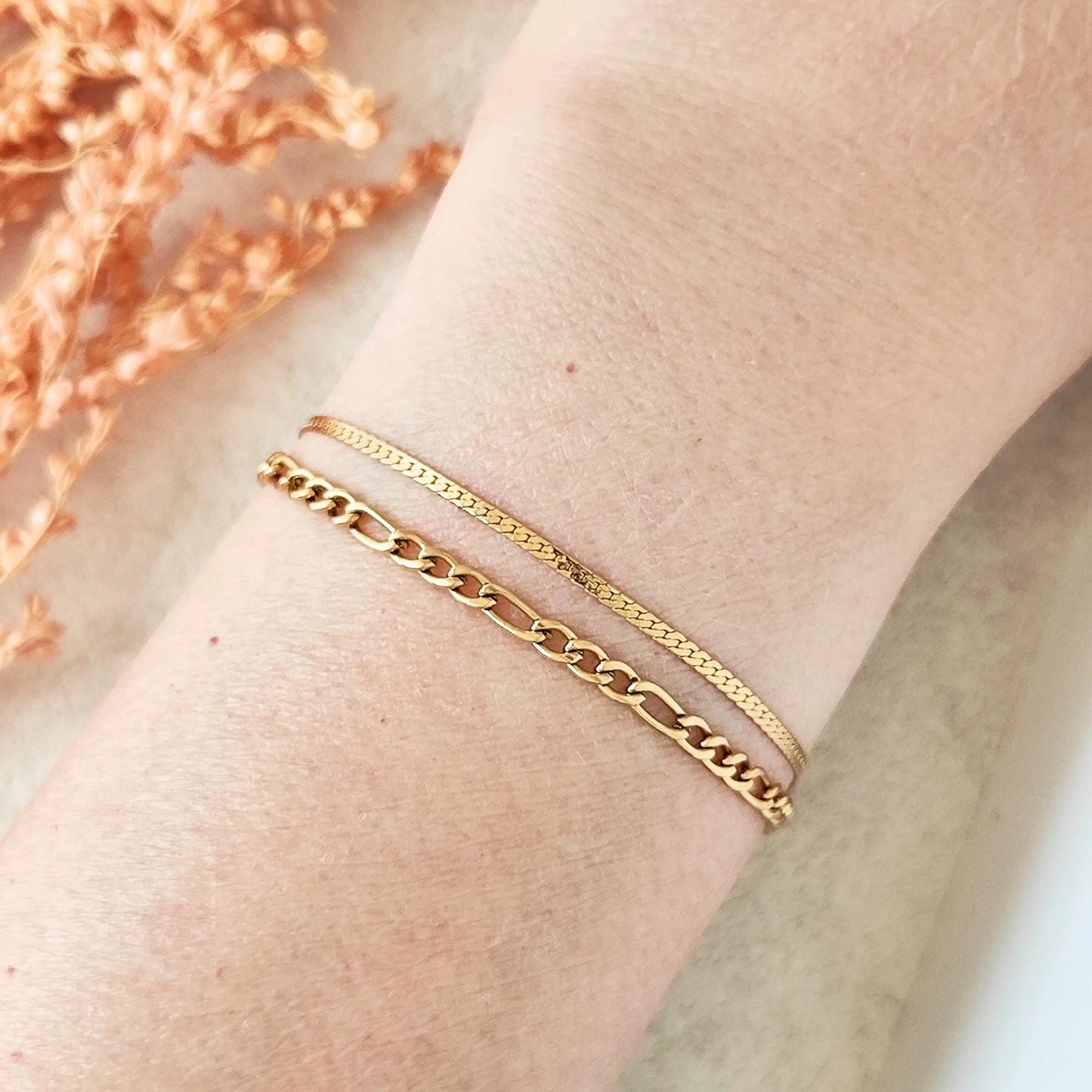 18K Gold Plated Chain Bracelet Set of 5, Tarnish Resistant Stackable Layered Herringbone Paperclip Wholesale Jewelry Gift for Her