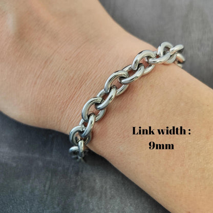 Unisex Stainless Steel Chunky Oval Link Chain Bracelet with Toggle Clasp, Waterproof Bold Rolo Cable Chain Wholesale Mens Jewelry Gift